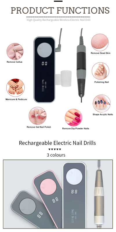 Cordless Electric Nail File Speed Control Functions and Colors